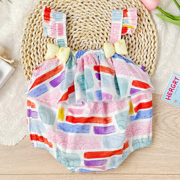 Baby Girl Colorful Bow Suspenders Bodysuit