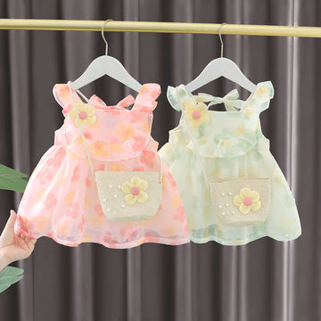 Toddler Sweet Flower Dress with Bag