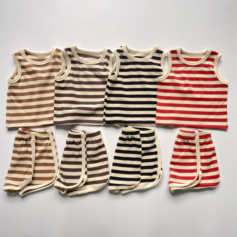 Baby 2-Piece Waffle Striped Sweatsuit Set