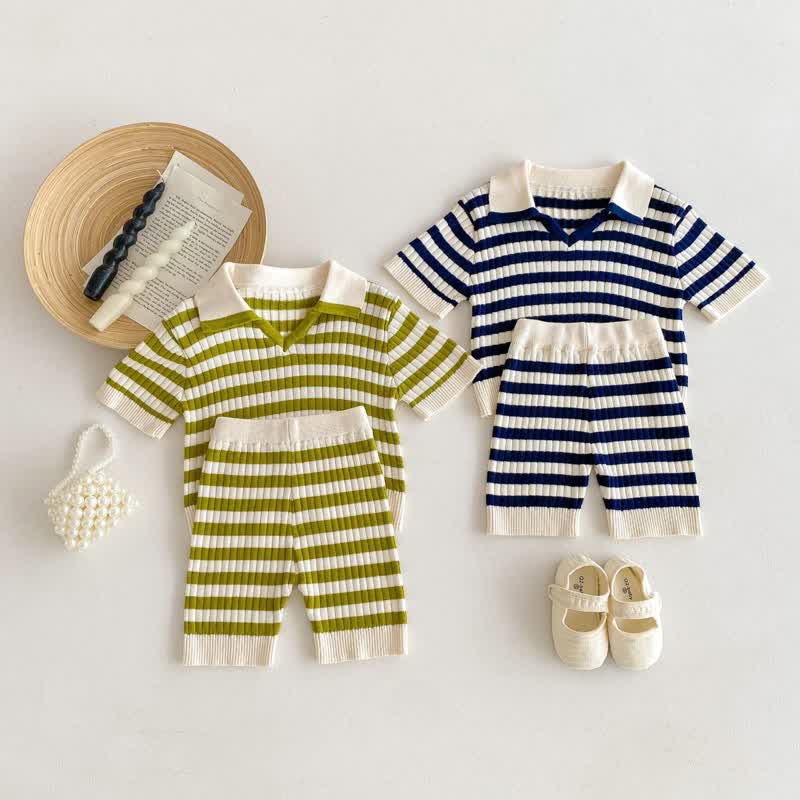 Toddler Polo Knitted Striped T-shirt/Shorts