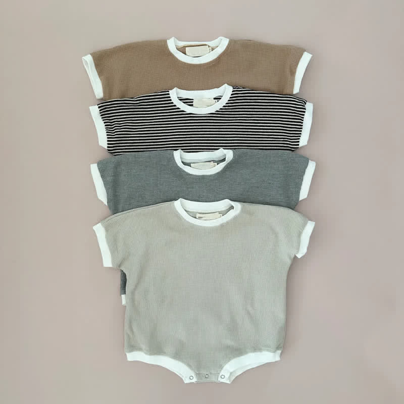 Baby Waffle Striped Simple Bodysuit