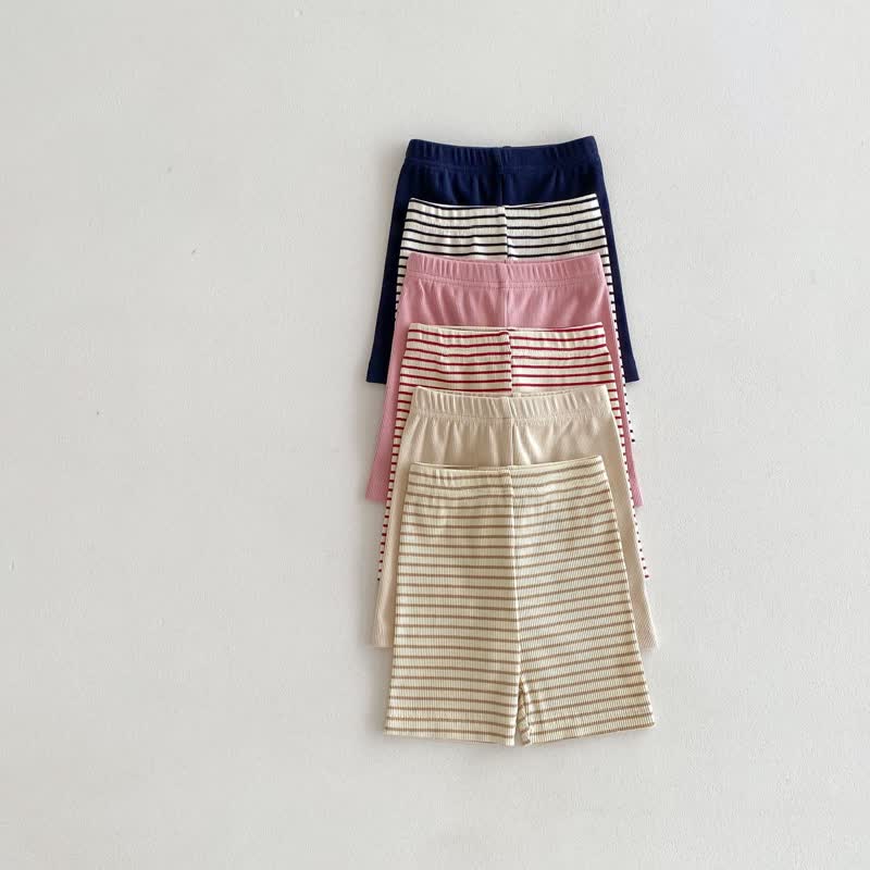 Toddler Solid Color Striped Soft Shorts