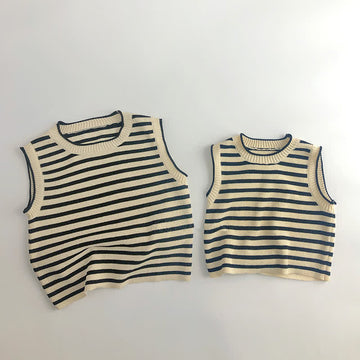 Mommy and Me Beige Knitted Striped Vest