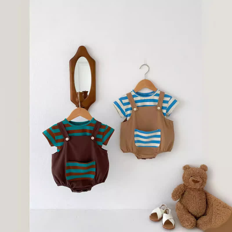 Baby Striped Pocket Lovely Overalls/T-shirt