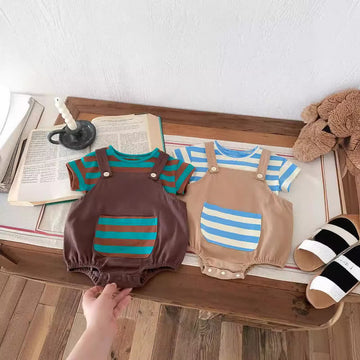 Baby Striped Pocket Lovely Overalls/T-shirt