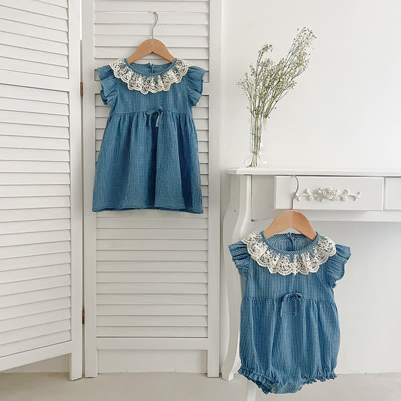 Baby Toddler Blue Plaid Ruffled Bodysuit Dress