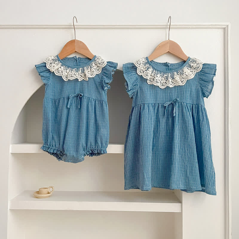 Baby Toddler Blue Plaid Ruffled Bodysuit Dress