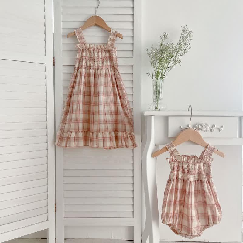 Baby Toddler Plaid Suspenders Bodysuit Dress