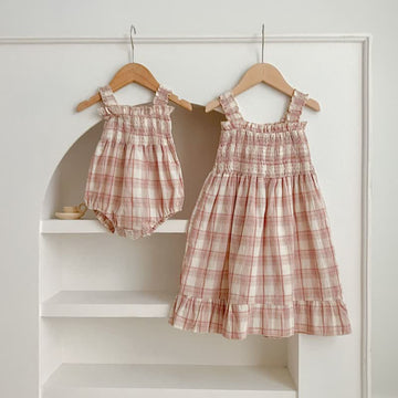 Baby Toddler Plaid Suspenders Bodysuit Dress