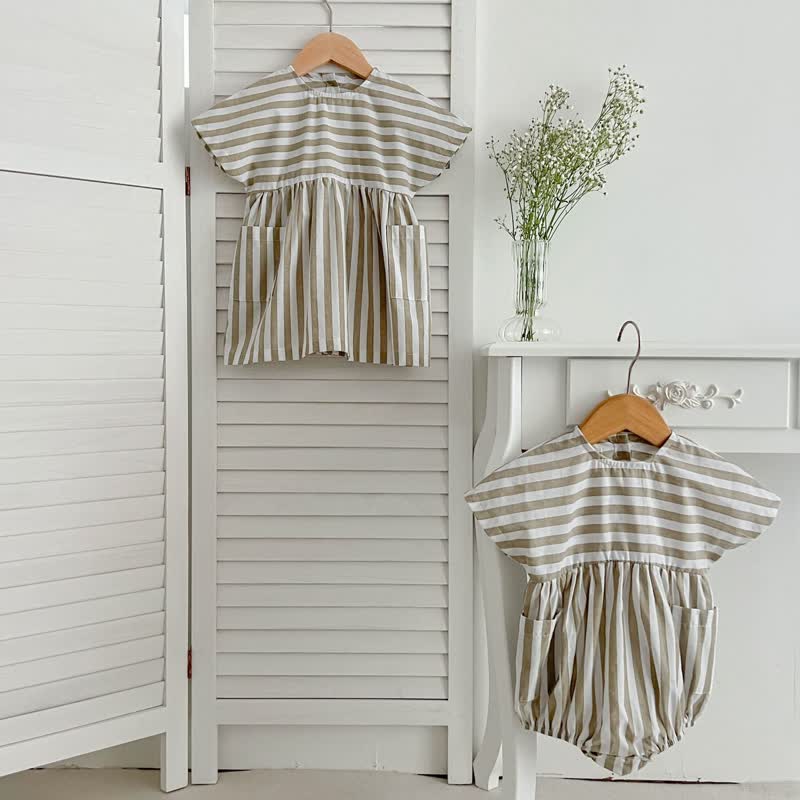 Baby Toddler Striped Khaki Bodysuit Dress