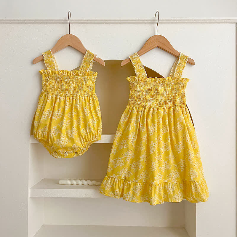 Baby Toddler Flower Suspenders Bodysuit Dress