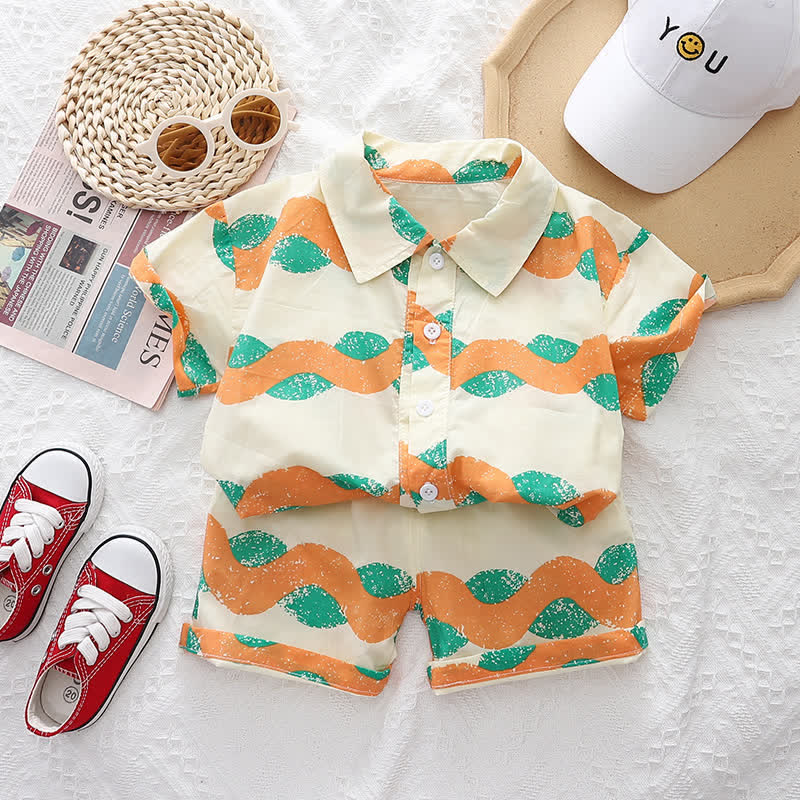 Baby Toddler Wavy Lapel Shirt and Shorts Set