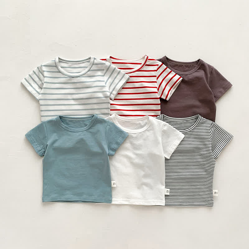 Baby Solid Color Striped Loose T-shirt