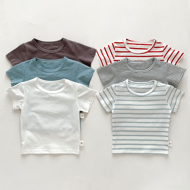 Baby Solid Color Striped Loose T-shirt