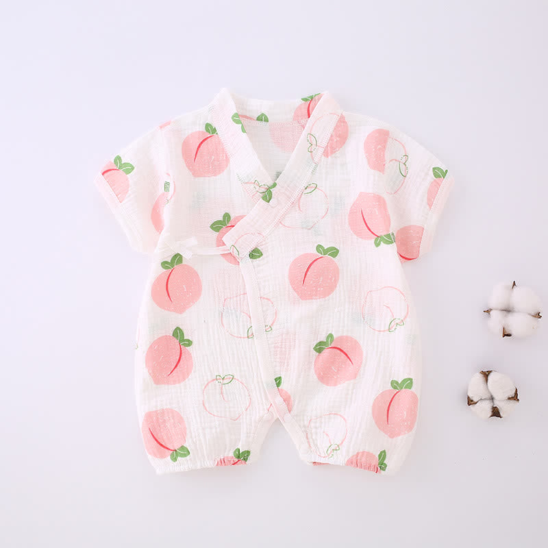 Baby Flower Peach Panda Kimono Romper