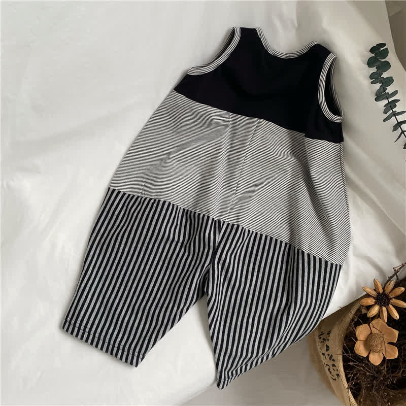 Toddler Sleeveless Striped Color Block Jumpsuit