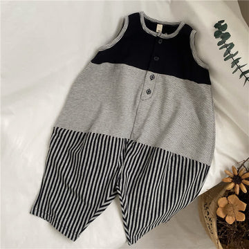 Toddler Sleeveless Striped Color Block Jumpsuit