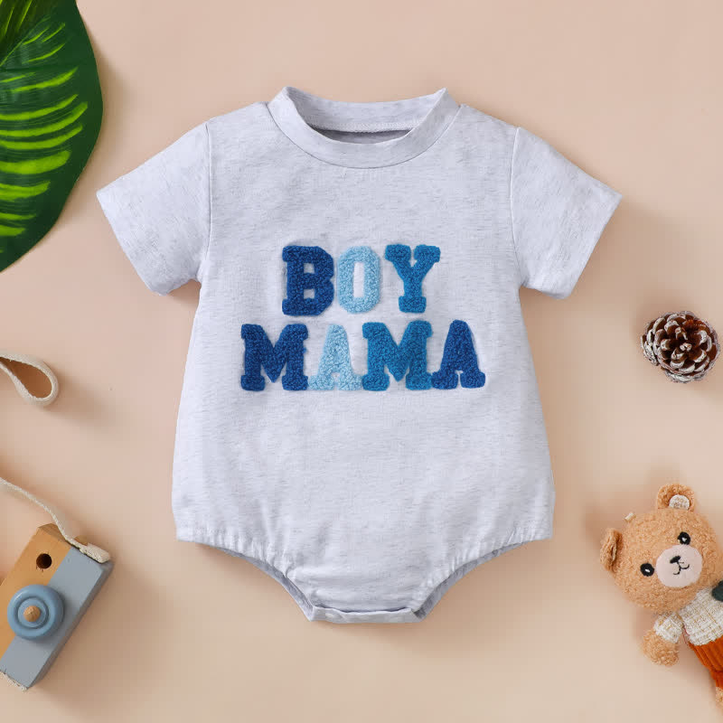 BOY MAMA Baby Embroidered Bodysuit