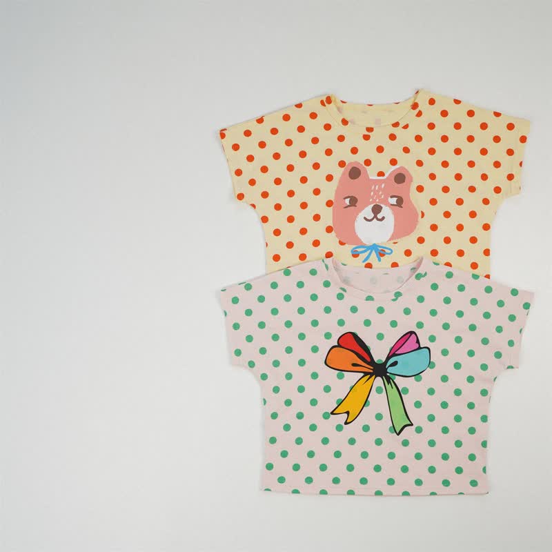 Toddler Girl Dots Bow Bear T-shirt