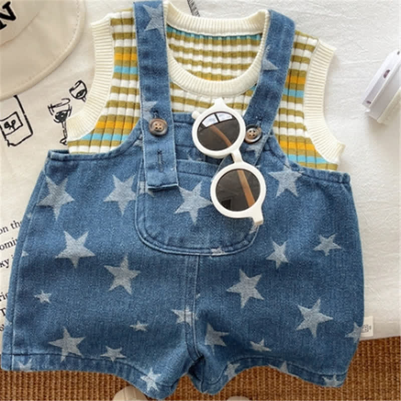 Baby Star Denim Striped Overalls Tank Top