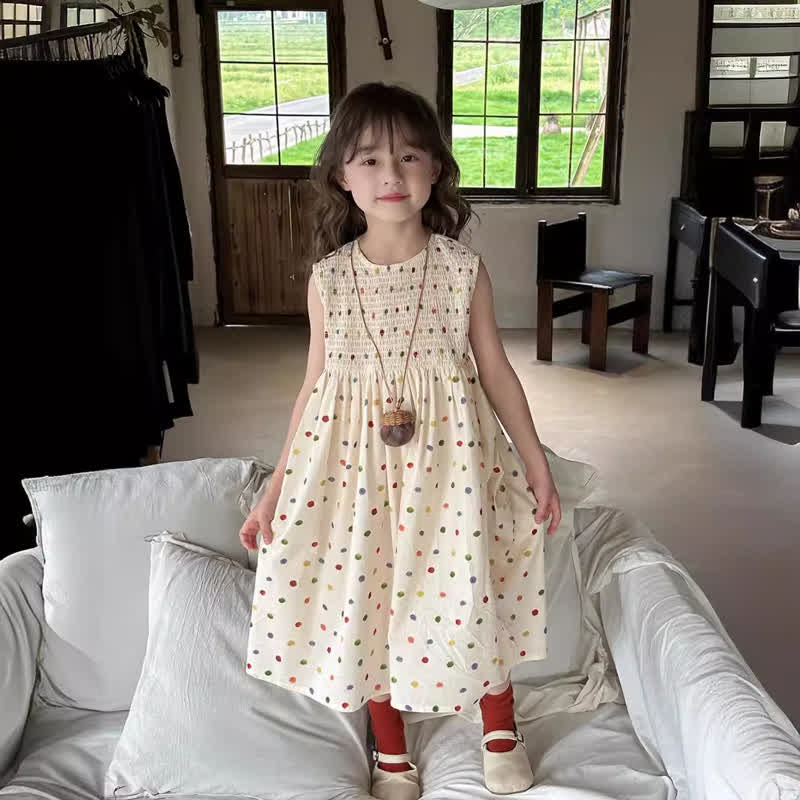 Toddler Colorful Dots Sleeveless Apricot Dress