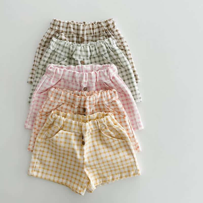 Toddler Loose Button Plaid Shorts