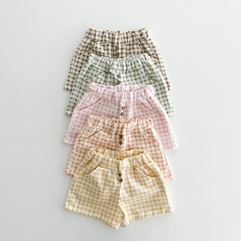 Toddler Loose Button Plaid Shorts