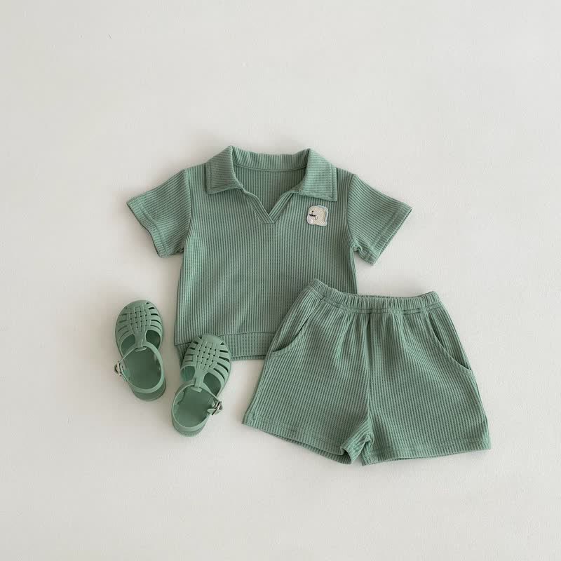 Baby 2-Piece Green Polo Waffle Set