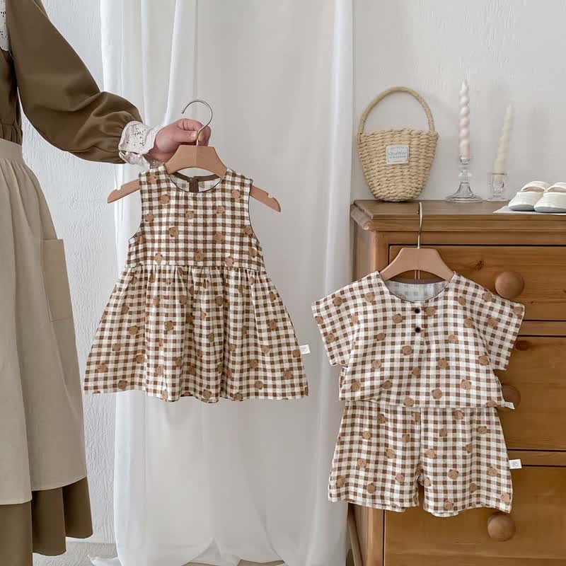 Baby Cute Bear Plaid 2-Piece Set/Dress