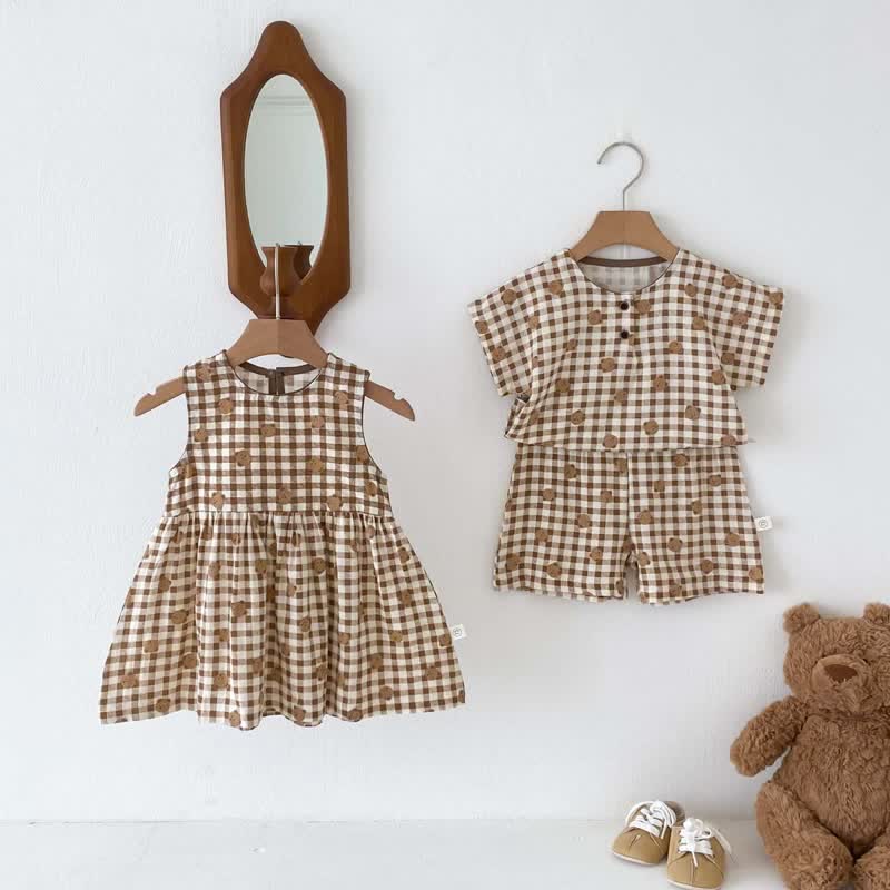 Baby Cute Bear Plaid 2-Piece Set/Dress