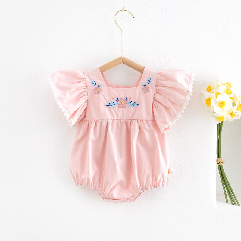 Baby Ruffle Sleeves Embroidered Flower Bodysuit