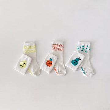 3 Pairs Baby Fruit Soft White Socks