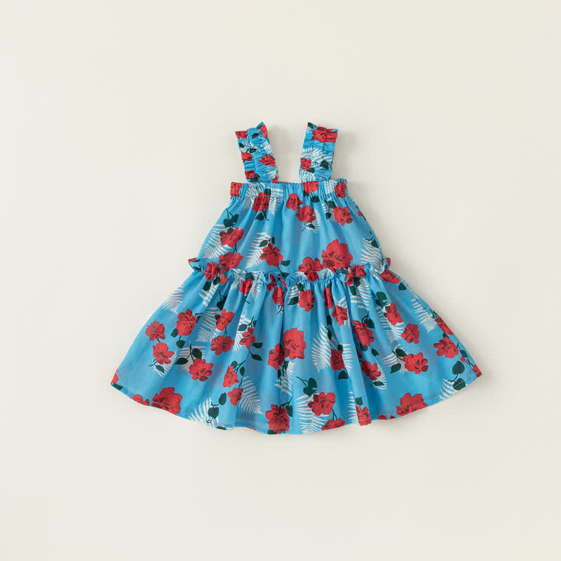 Toddler Design Rose Suspenders Blue Dress