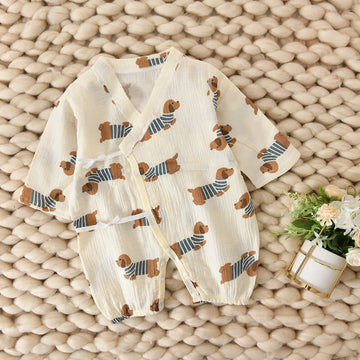 Baby Kimono Striped Dog Apricot Romper