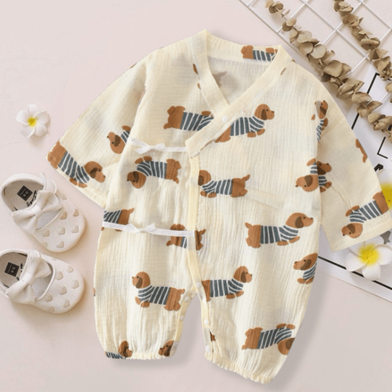 Baby Kimono Striped Dog Apricot Romper