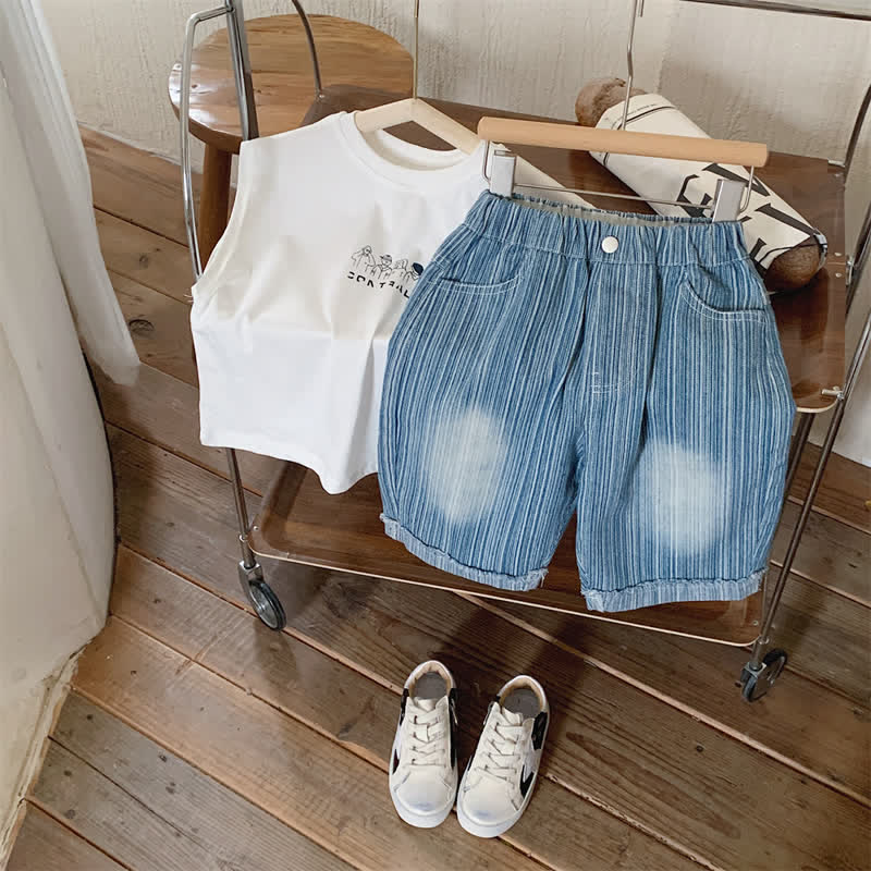 Toddler Vertical Striped Blue Denim Shorts