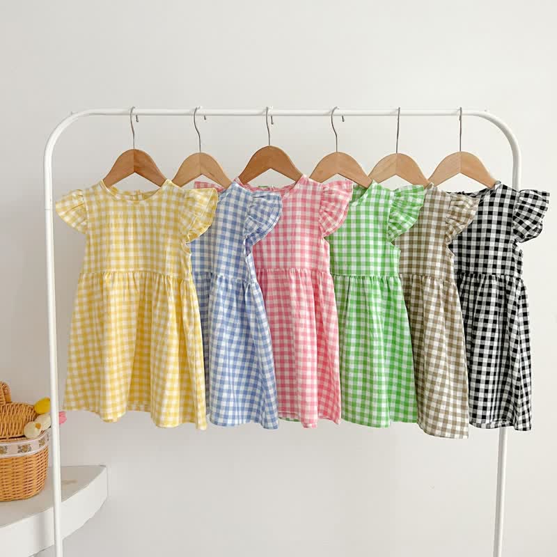 Toddler Sweet Ruffle Sleeves Plaid Dress