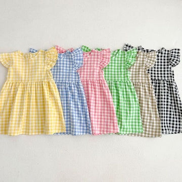 Toddler Sweet Ruffle Sleeves Plaid Dress