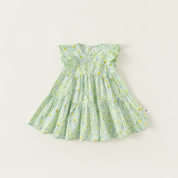 Toddler Green Flower Ruffle Sleeves Dress