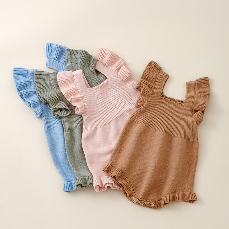 Baby Solid Color Knitted Ruffled Bodysuit