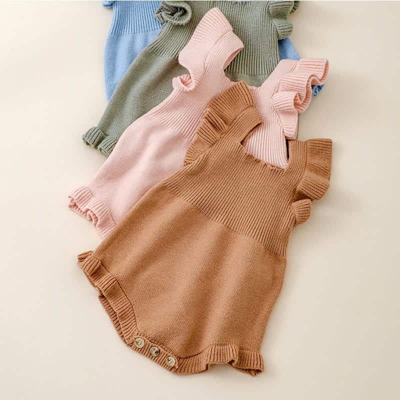 Baby Solid Color Knitted Ruffled Bodysuit