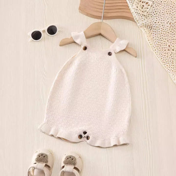 Baby Solid Color Knitted Beige Romper