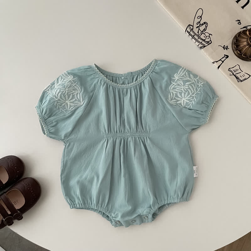 Baby Girl Embroidered Flower Blue Bodysuit