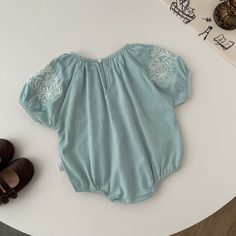 Baby Girl Embroidered Flower Blue Bodysuit