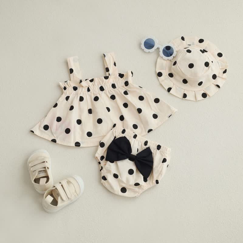 Baby Dot Camisole Bowknot Shorts with Hat