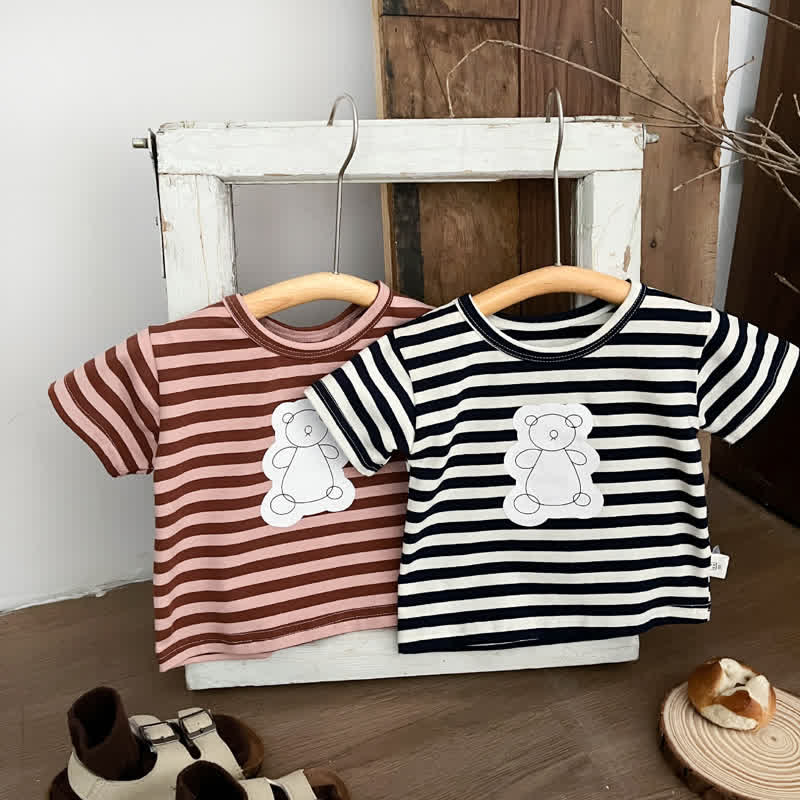 Baby Striped Simple Line Bear T-shirt