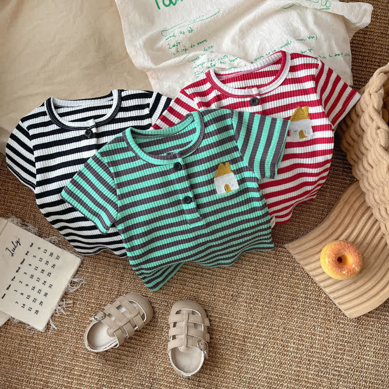 Baby Embroidered House Knitted Striped T-shirt