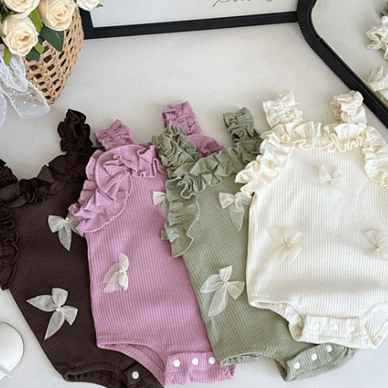 Baby Sweet Pleated Lace Bows Bodysuit