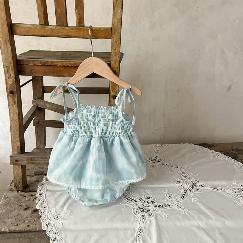 Baby Sweet Lace Blue Suspenders Bodysuit