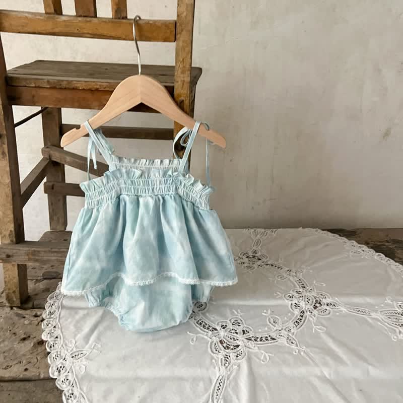 Baby Sweet Lace Blue Suspenders Bodysuit